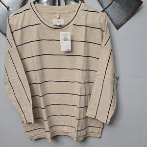Nordstrom Beige and Black Striped Top